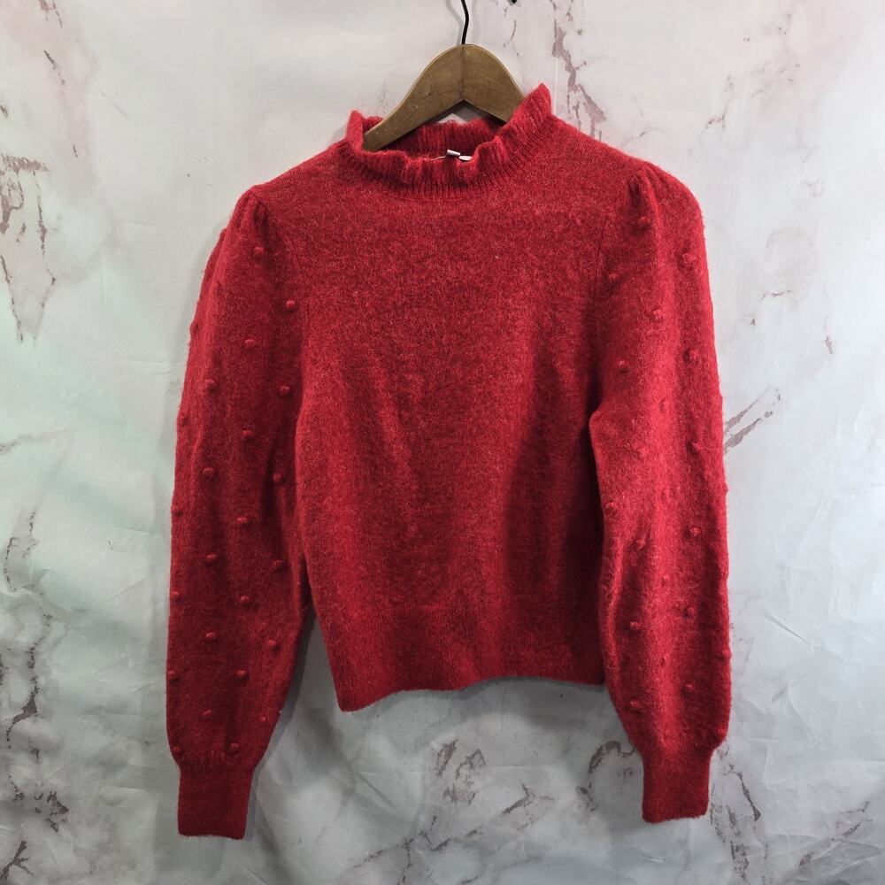 & Other Stories Sweater Womens XS Red Wool Mock Ruffle Bobble Oversized